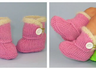 Baby Fur Trim One Button Booties Free Knitting Pattern
