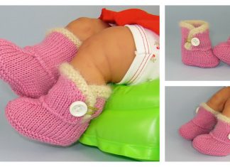 Baby Fur Trim One Button Booties Free Knitting Pattern