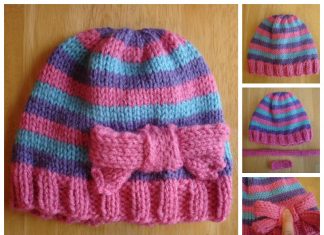 Super Pink Toddler Hat with Bow Free Knitting Pattern