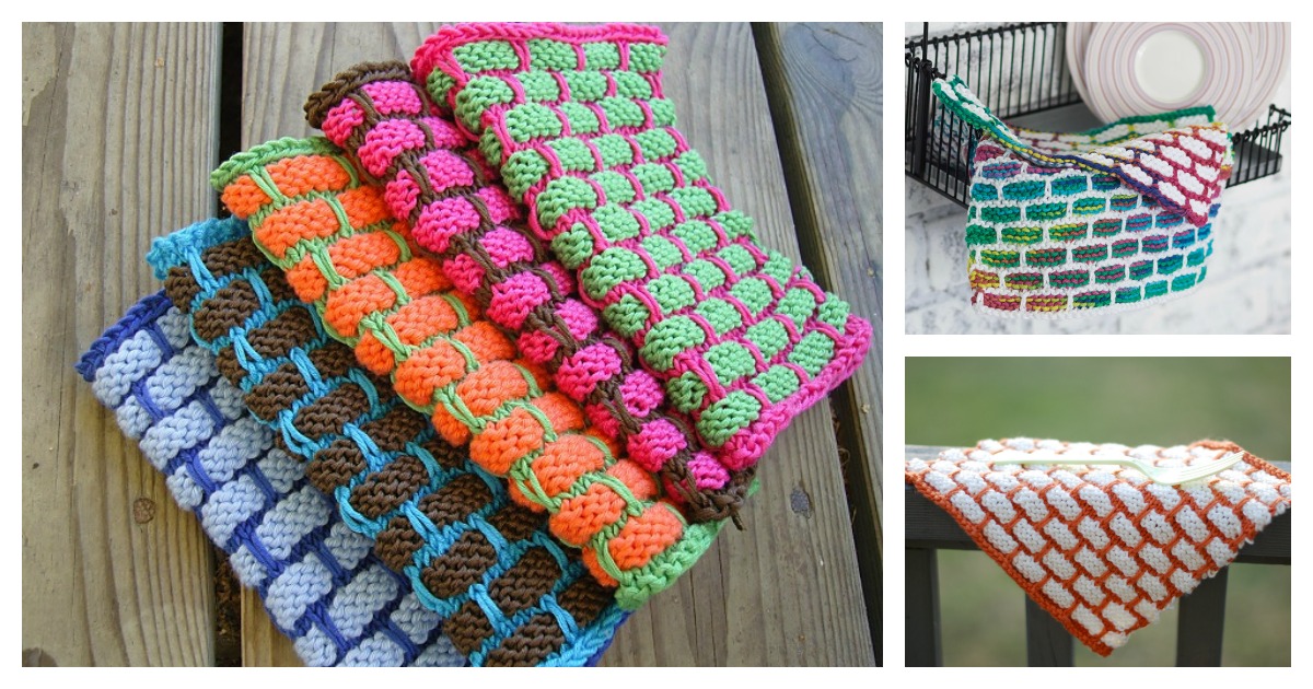 Brick Stitch Ballband Dishcloth Free Knitting Pattern
