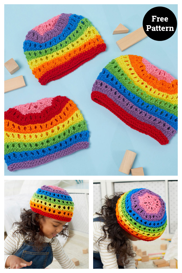 Simple Beanie aka Lollipop Rainbow Hat Free Knitting Pattern