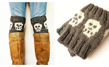 Snuggly Skull Halloween Boot Cuffs Free Knitting Pattern