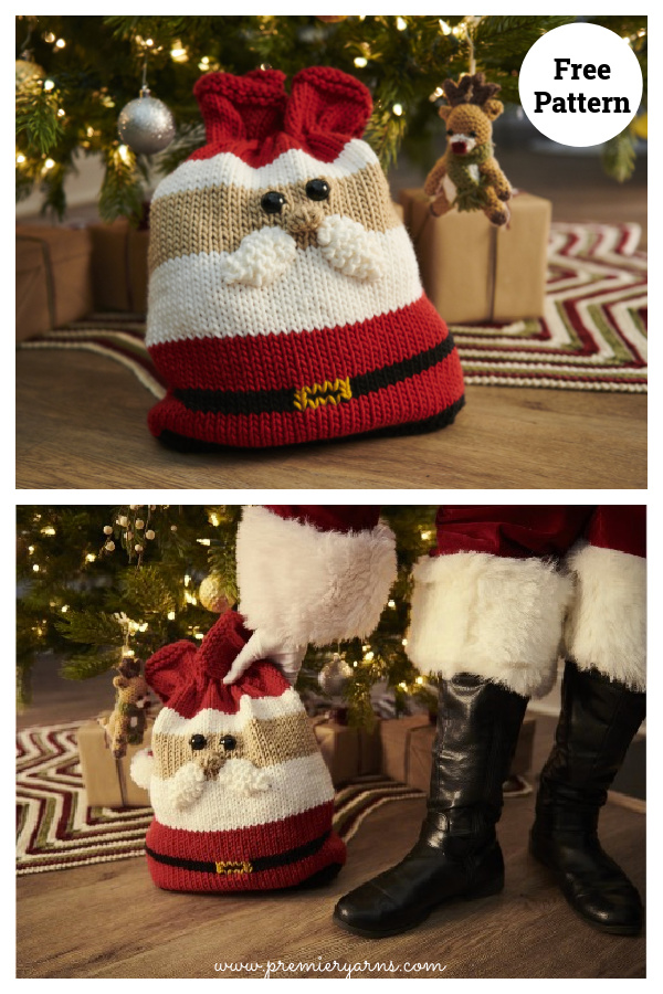 Christmas Santa and His Sack Gift Bags Free Knitting Pattern