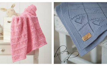 Lace Hearts Baby Blanket Free Knitting Pattern and Paid