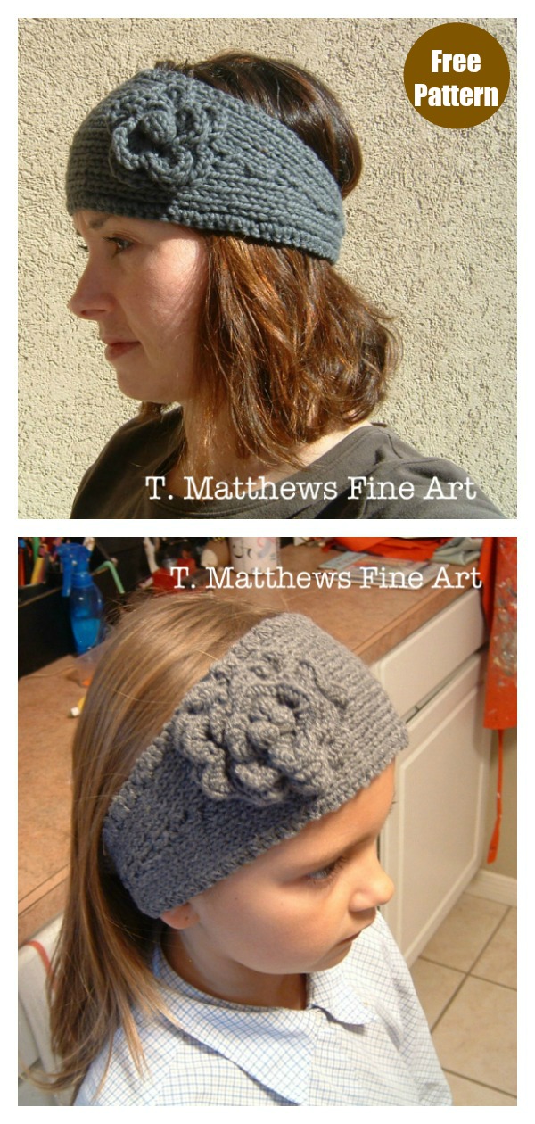Easy Head Wrap with Flower Free Knitting Pattern