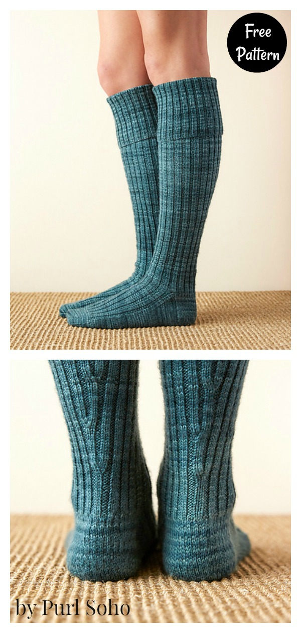 Basic Knee High Toe Up Socks Free Knitting Pattern