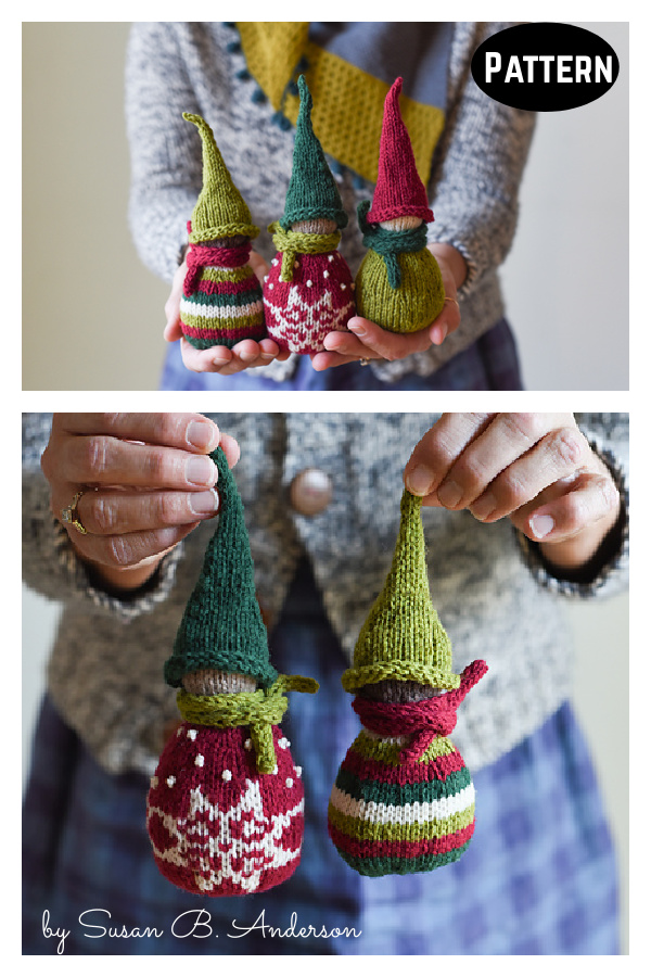 Christmas Santa Elf Gnome Ornament Knitting Patterns