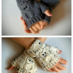 Owl Fingerless Gloves Free Knitting Pattern and Video Tutorial