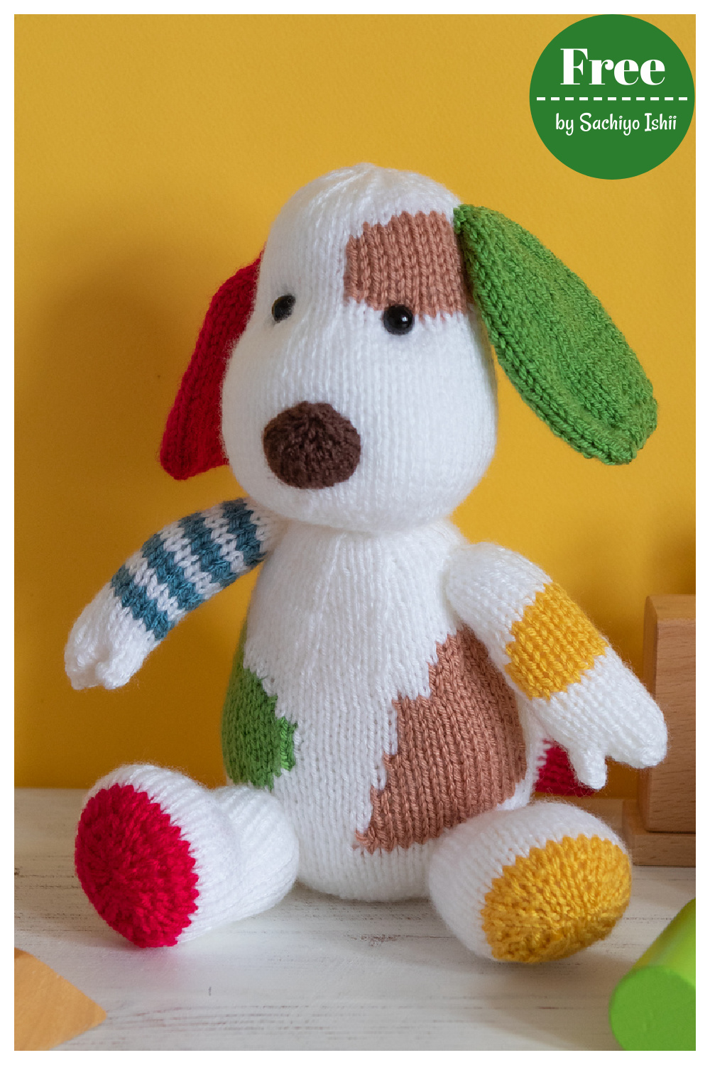 Jacob the puppy with the multi-coloured coat Knitting Pattern