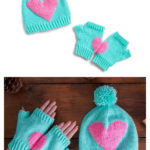 Broken Heart Hat and Fingerless Mittens Free Knitting Pattern