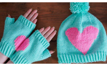 Broken Heart Hat and Fingerless Mittens Free Knitting Pattern