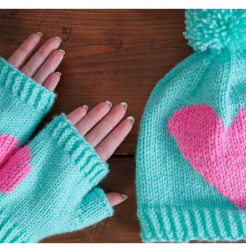 Broken Heart Hat and Fingerless Mittens Free Knitting Pattern