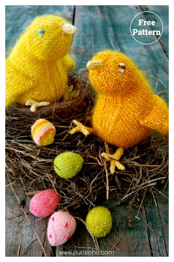 Fuzzy Easter Chicks and Mini Easter Eggs Free Knitting Pattern