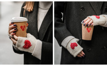 Heart Story Fingerless Mittens Knitting Pattern
