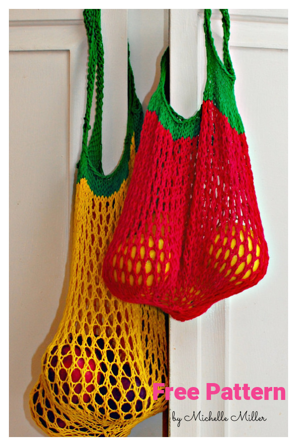 Lemon and Strawberry Bag Market Duo Free Knitting Pattern