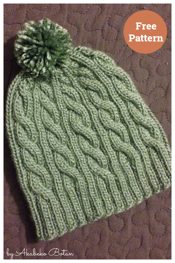 Staggered Cable Rib Beanie Free Knitting Pattern