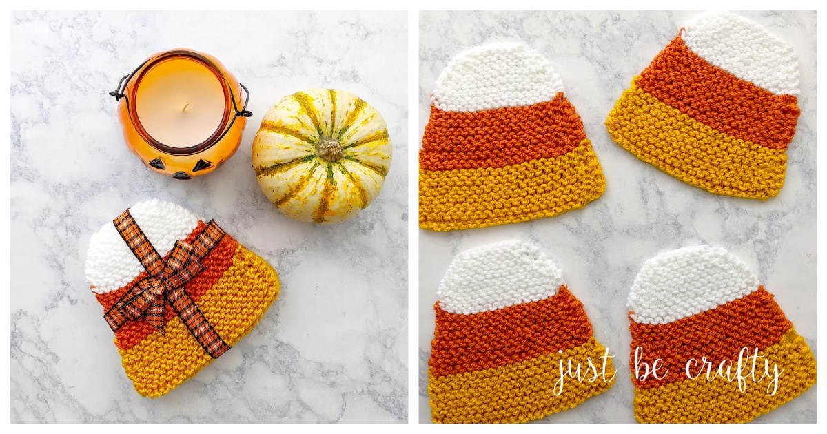 Candy Corn Coaster Free Knitting Pattern and Video Tutorial