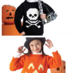Halloween Jack-O’-Lantern and Skull and Crossbones Kids Sweater Free Knitting Pattern