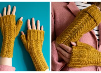 Vireo Cabled Fingerless Mitts Free Knitting Pattern