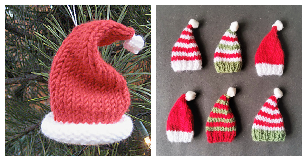 Mini Santa Hat Ornament Free Knitting Pattern