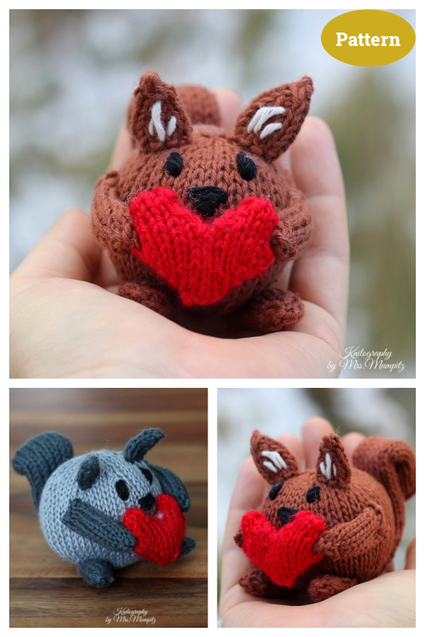 Squirrel with Heart Plush Softie Knitting Pattern