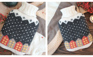 Snowfall Town Hot Water Bottle Cover Free Knitting Pattern